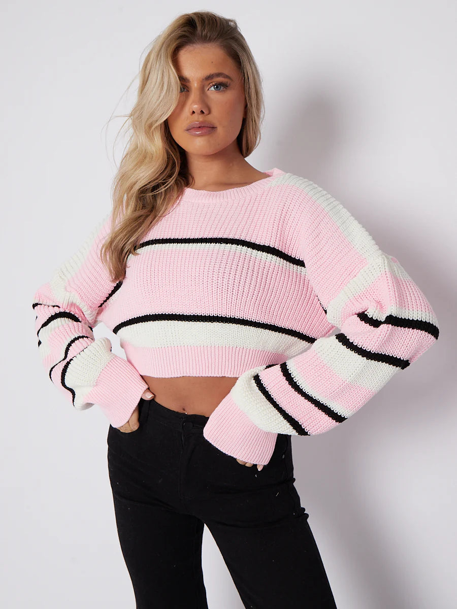 Pink cropped knitted jumper clearance