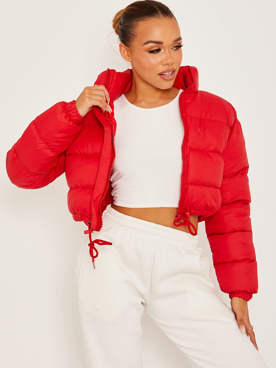 Dora Cropped Puffer Jacket In Red – Vivichi Limited